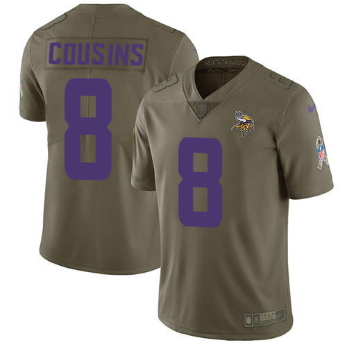 Nike Vikings #8 Kirk Cousins Olive Men's Stitched NFL Limited Salute to Service Jersey